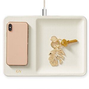 Courant Catch 3 Classics Wireless Charging Tray in Bone Open Box Leather Iphone